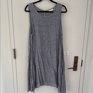 CP Shades 100% Linen Chambray Blue Sleeveless Dress with Pockets